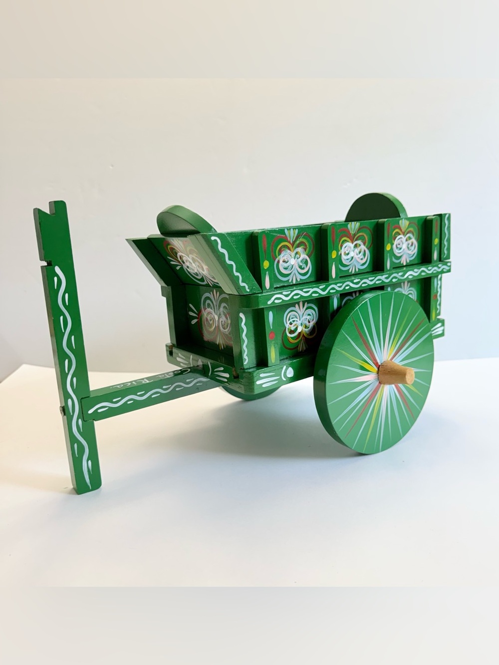 Vintage Costa Rica Hand Painted Wood Oxcart Tabletop Cart Folk Art Chaverri